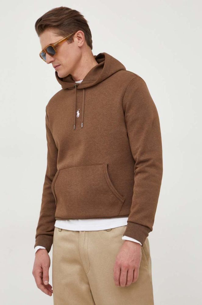 Кофта Polo Ralph Lauren чоловіча колір коричневий з капюшоном однотонна