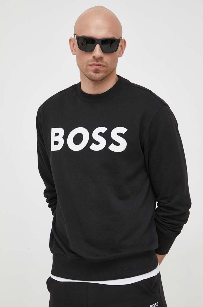 Бавовняна кофта BOSS BOSS ORANGE чоловіча колір чорний з принтом