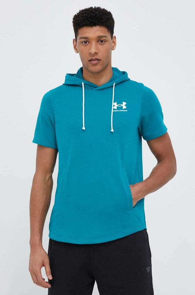 Тренувальна кофта Under Armour Rival колір зелений з капюшоном однотонна 1370396-001