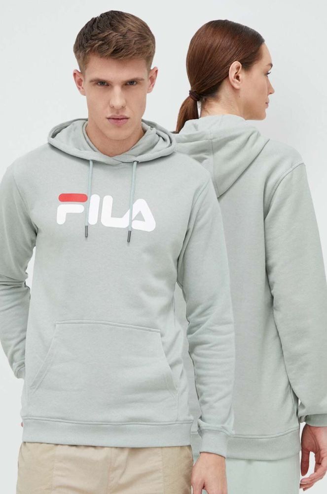 Кофта Fila колір зелений з капюшоном з принтом