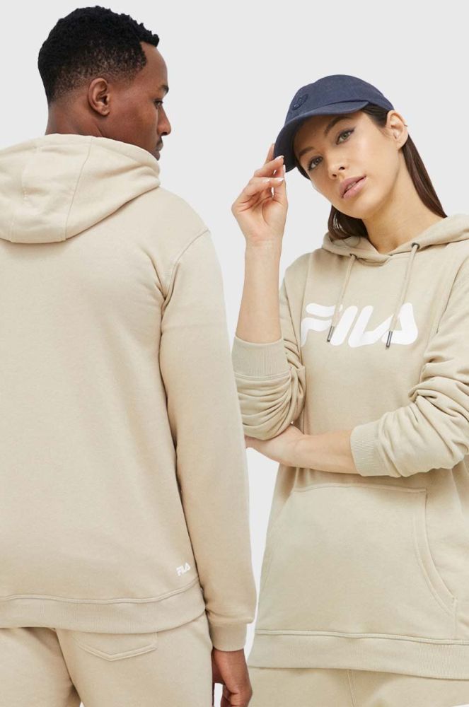 Кофта Fila колір бежевий з капюшоном з принтом (3022236)