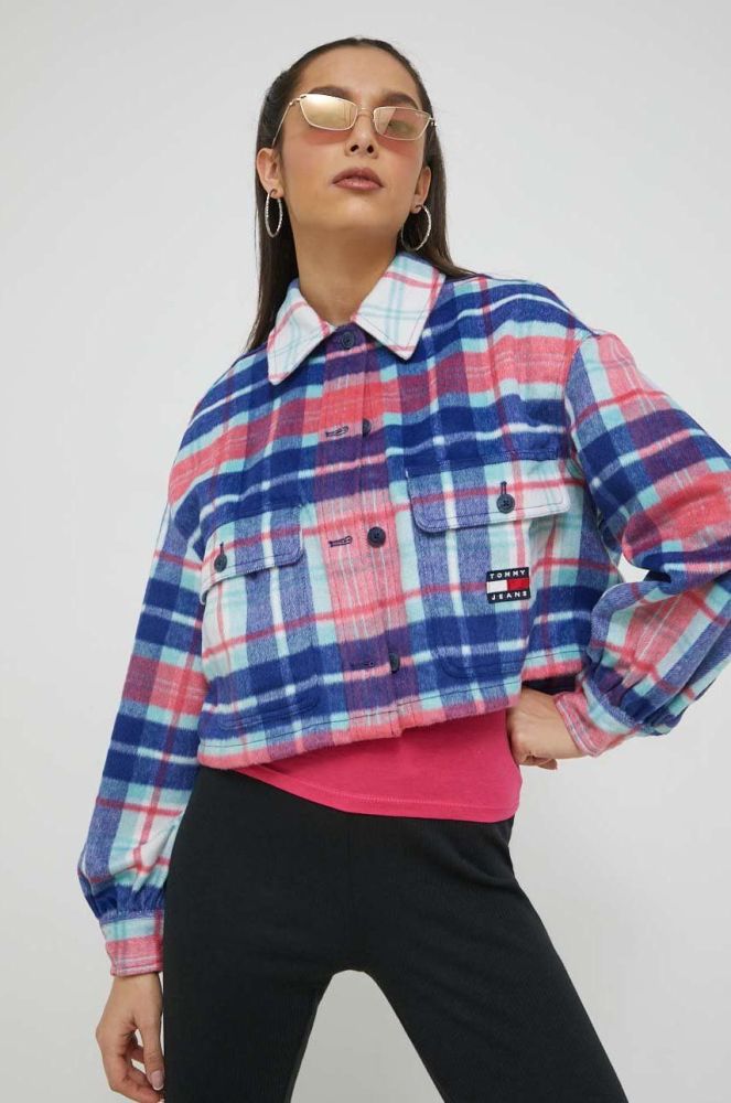 Сорочка Tommy Jeans жіноча relaxed класичний комір колір барвистий