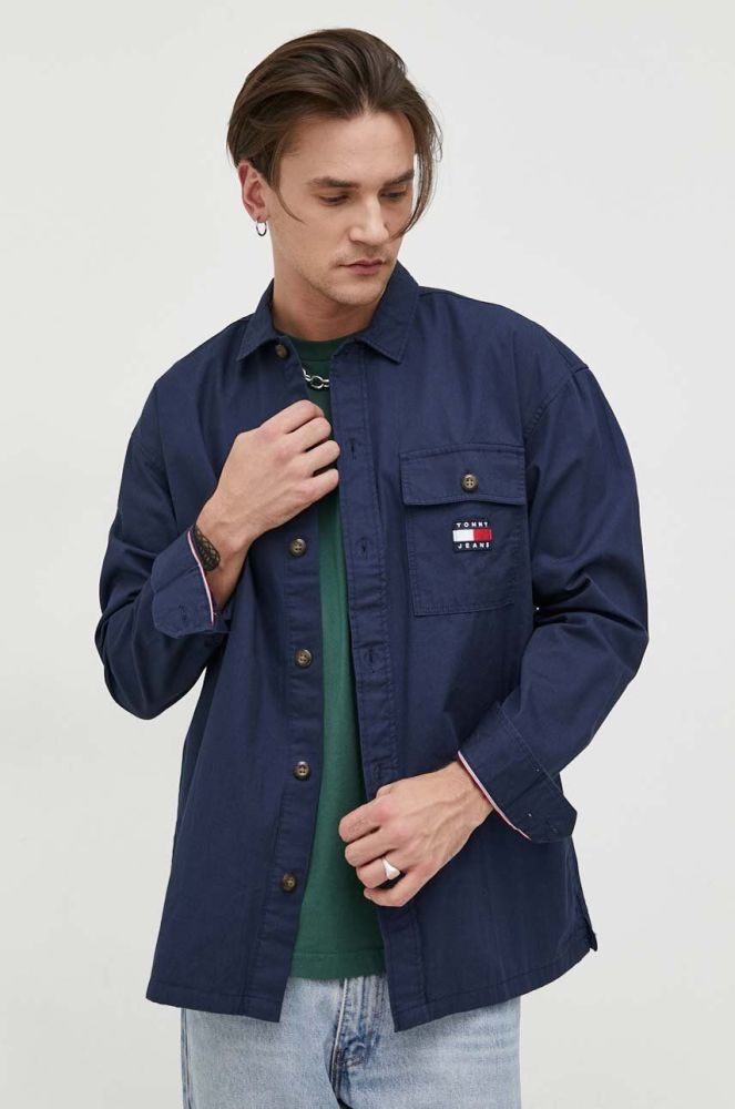 Бавовняна сорочка Tommy Jeans чоловіча колір синій relaxed класичний комір (3013664)
