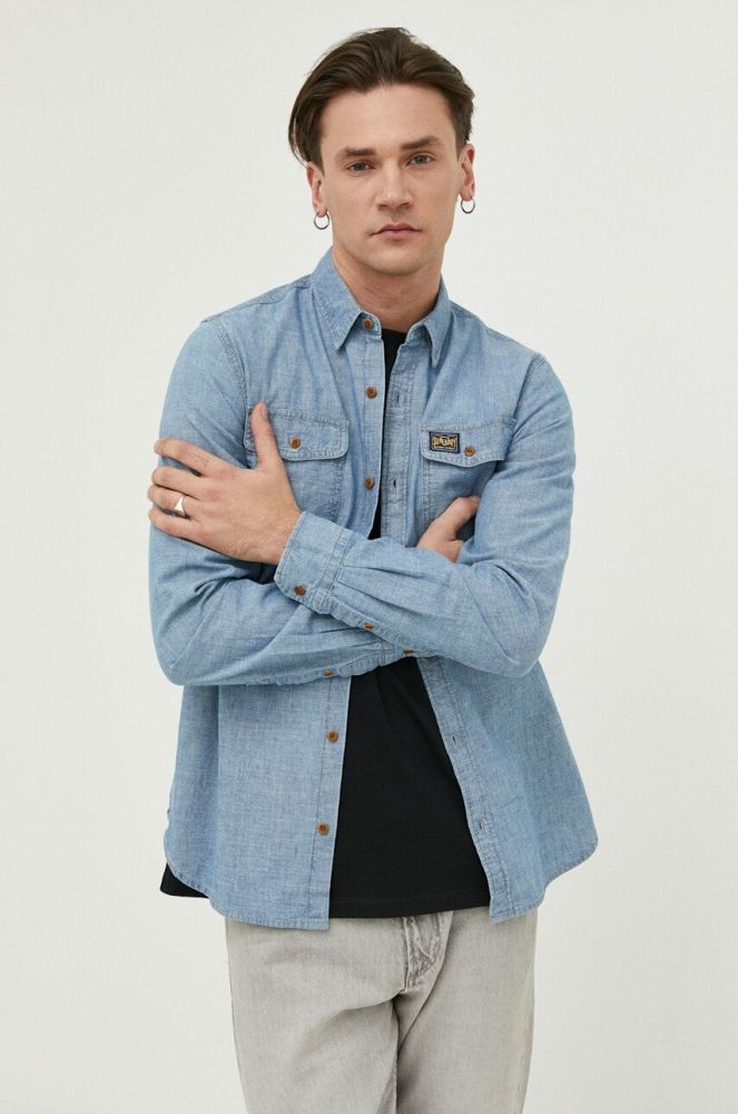 Джинсова сорочка Superdry чоловіча regular комір button-down колір блакитний