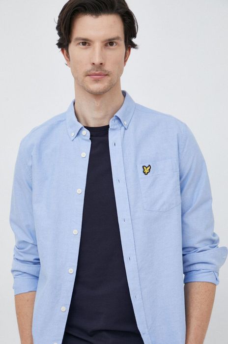 Бавовняна сорочка Lyle & Scott чоловіча regular комір button-down колір блакитний (3112561)