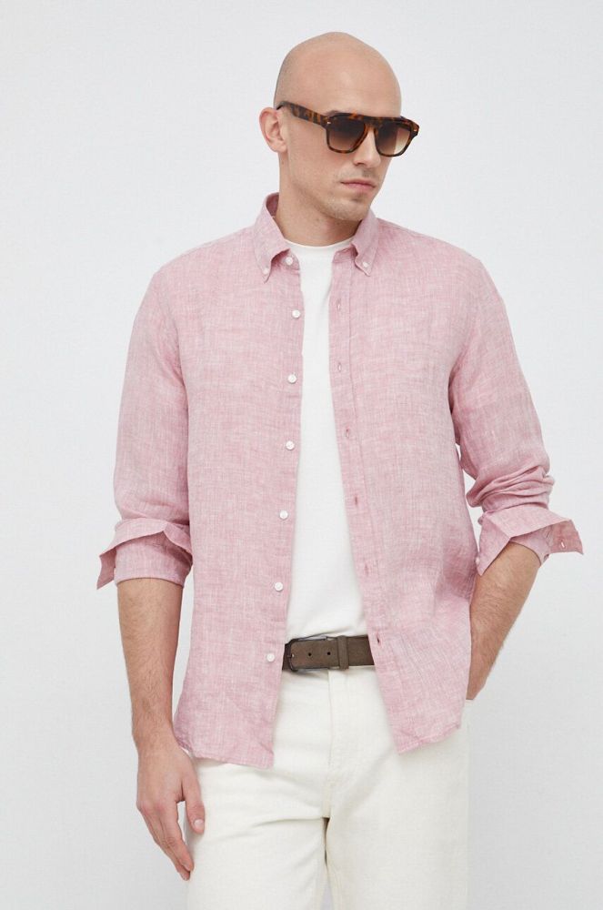 Сорочка з льону Michael Kors колір рожевий slim комір button-down