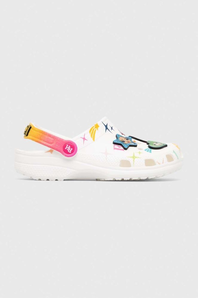 Дитячі шльопанці Crocs CLASSIC RAINBOW HIGH колір білий