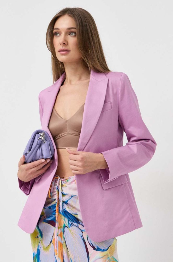 Піджак з льоном Weekend Max Mara колір фіолетовий однобортний однотонна