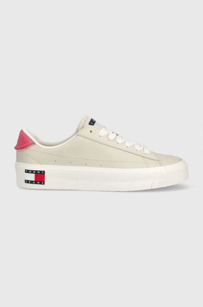 Шкіряні кросівки Tommy Jeans NOLA PLATFORM колір бежевий