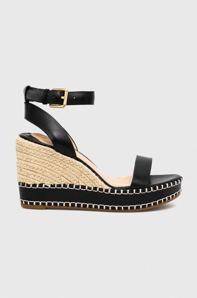 Шкіряні сандалі Lauren Ralph Lauren 802884124001 жіночі колір чорний на танкетці