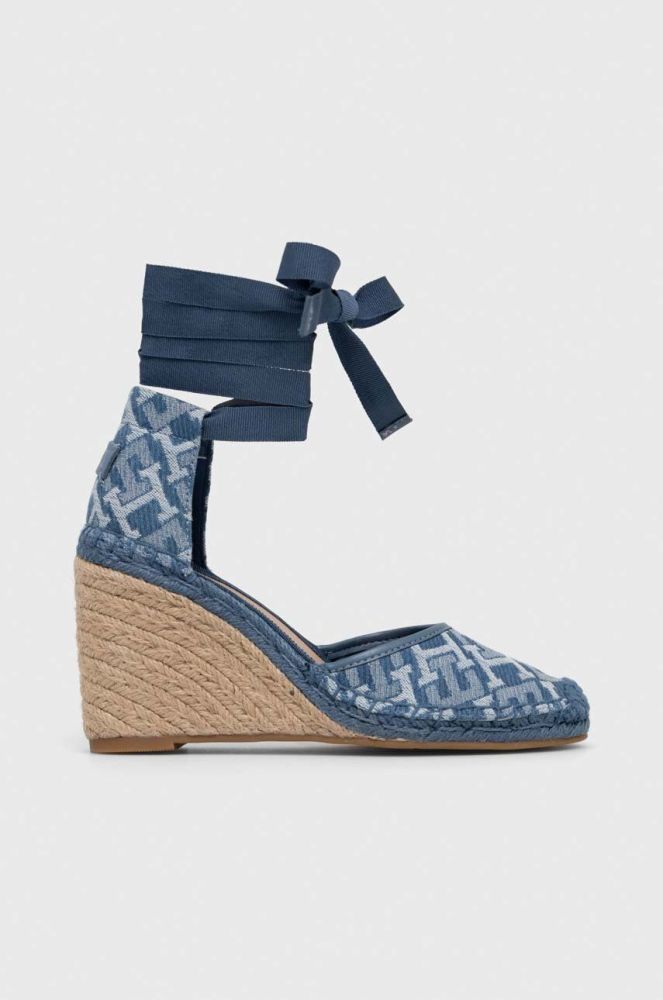 Еспадрилі Tommy Hilfiger CLOSED TOE WEDGE MONOGRAM жіночі на танкетці FW0FW07011 колір блакитний