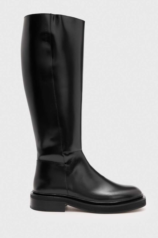Шкіряні чоботи AllSaints MILO жіночі колір чорний на плоскому ходу WF587X