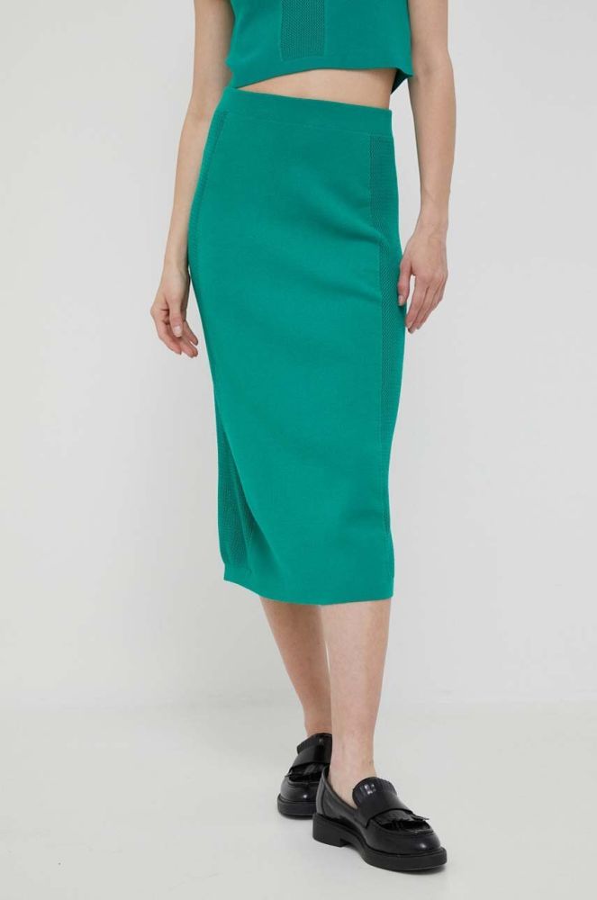 Спідниця United Colors of Benetton колір зелений midi пряма