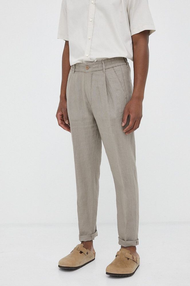 Льняні штани Drykorn колір бежевий фасон chinos
