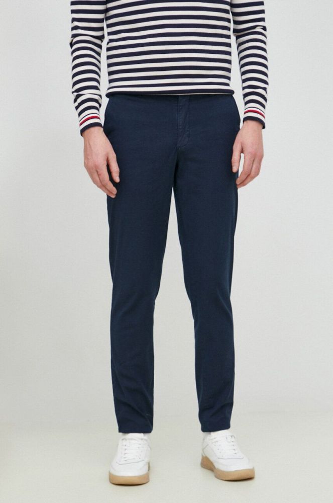 Штани з домішкою льону Tommy Hilfiger колір синій фасон chinos