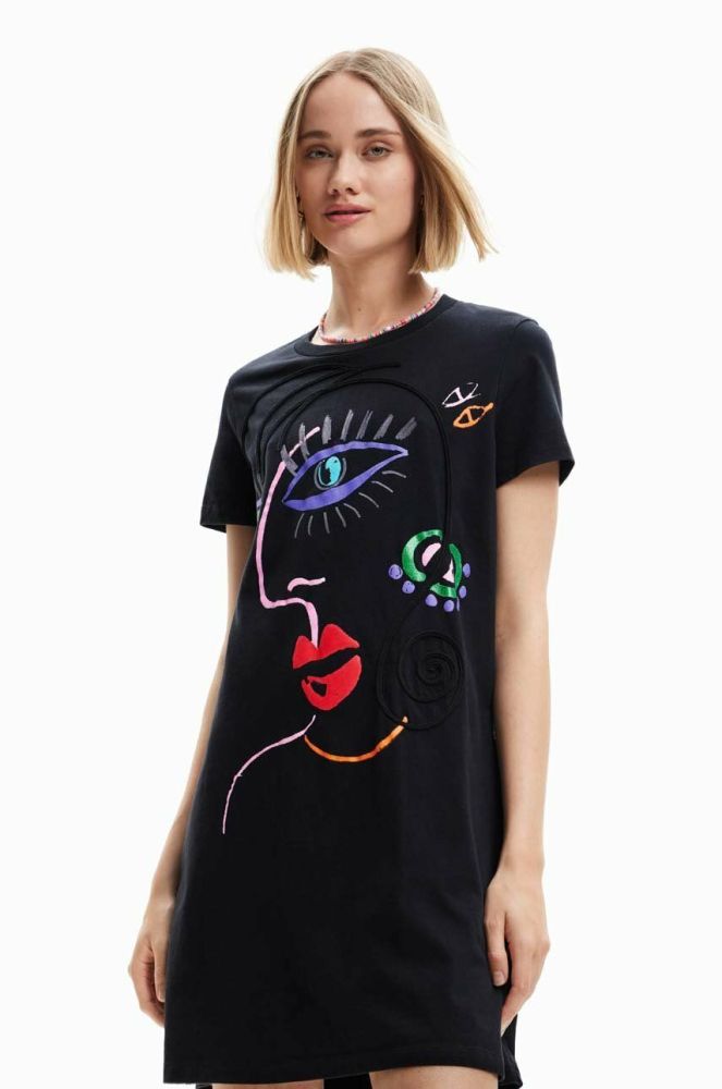 Бавовняна сукня Desigual колір чорний mini пряма (3053316)
