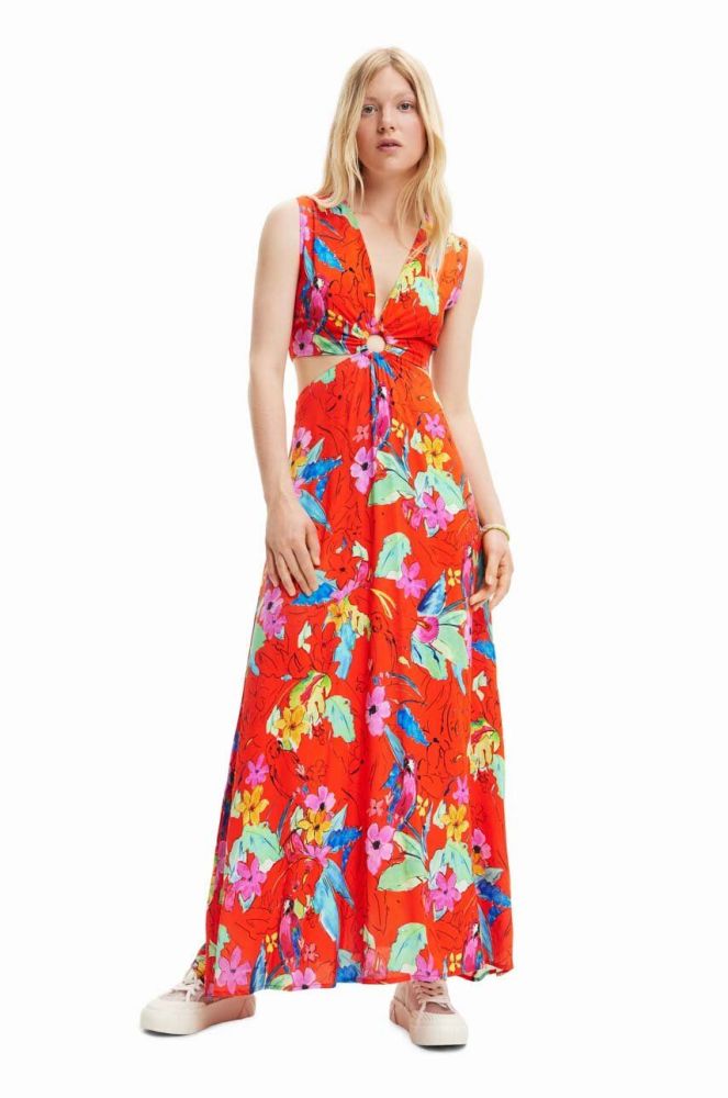 Сукня Desigual колір червоний maxi розкльошена