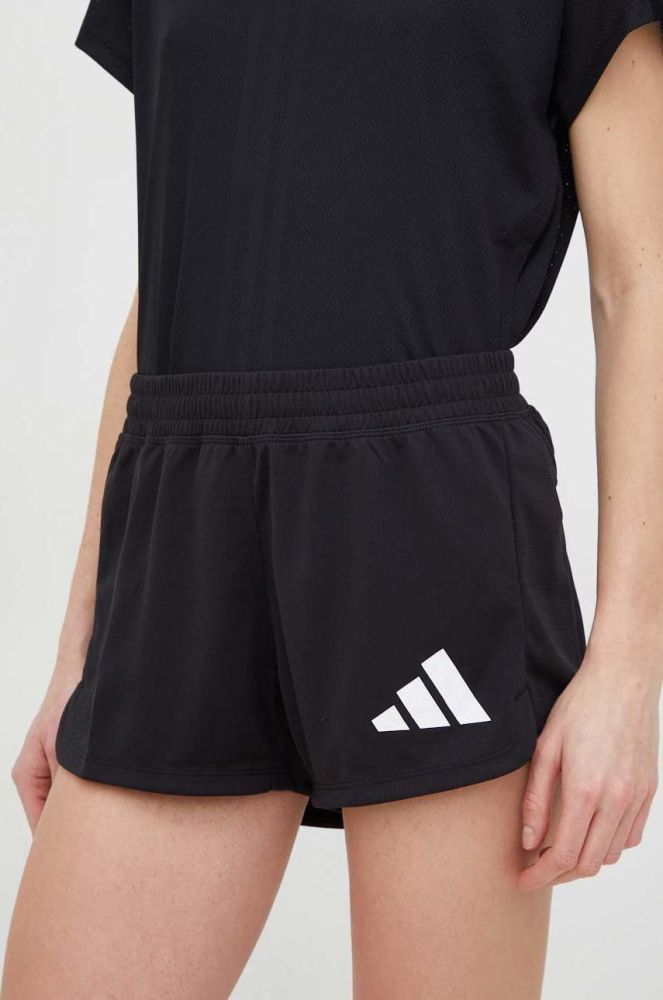 Шорти для тренувань adidas Performance Pacer 3-Bar жіночі колір чорний з принтом висока посадка