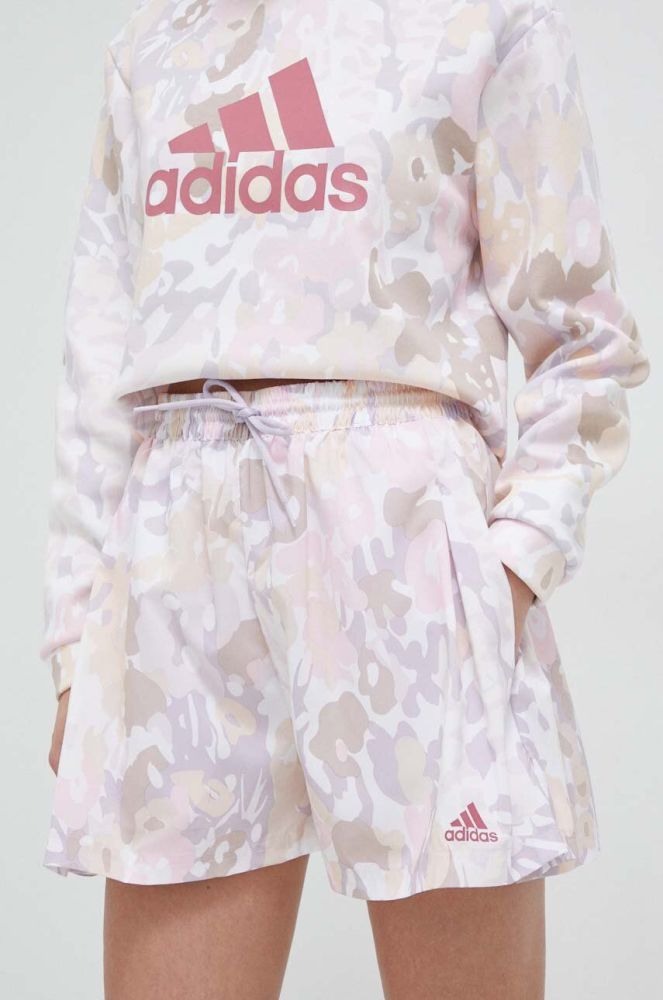 Шорти adidas жіночі колір рожевий візерунок висока посадка