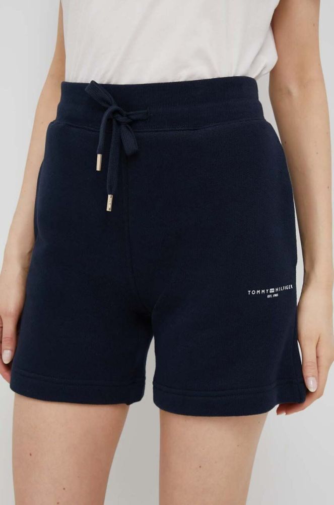Шорти Tommy Hilfiger жіночі колір синій однотонні висока посадка (2988941)