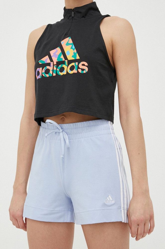 Шорти adidas жіночі з аплікацією висока посадка колір блакитний (3136674)
