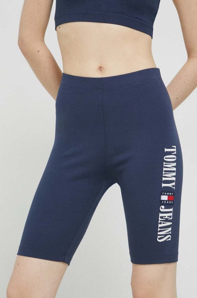 Шорти Tommy Jeans жіночі колір синій з аплікацією висока посадка (3053753)