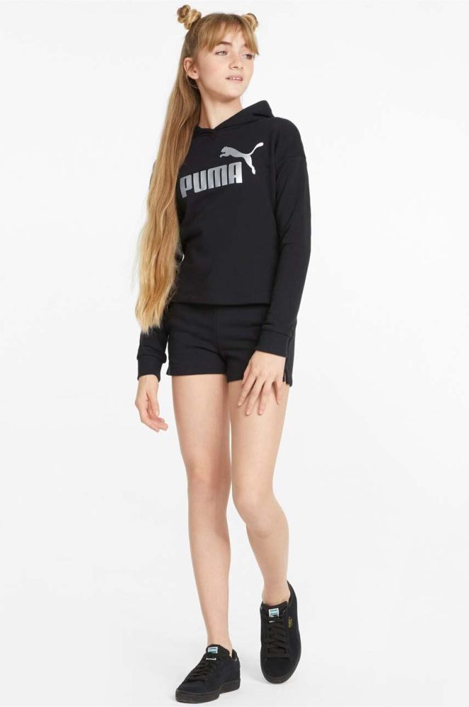 Дитячі шорти Puma ESS+ Shorts TR G колір чорний з принтом регульована талія