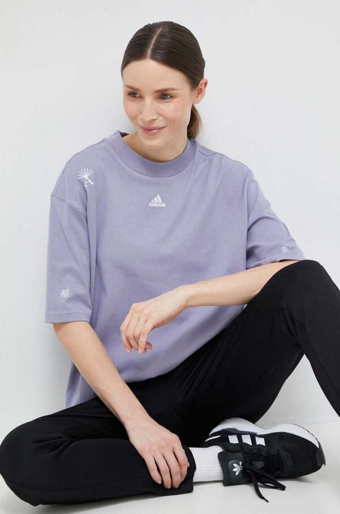 Бавовняна футболка adidas колір блакитний (3075670)