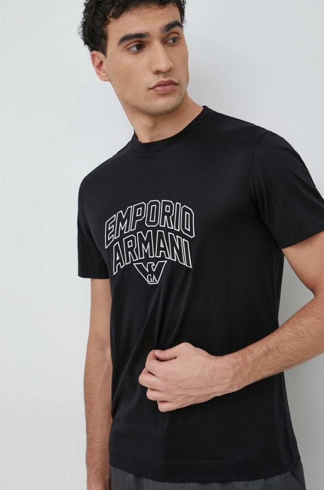 Футболка Emporio Armani чоловічий колір чорний з аплікацією