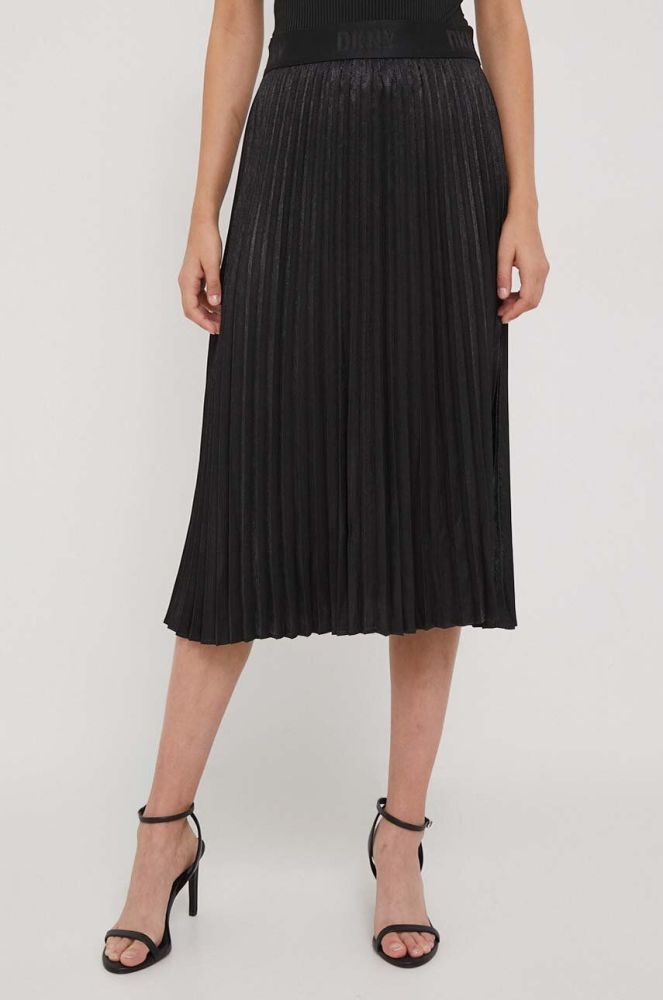 Спідниця Dkny колір чорний midi розкльошена (3655805)